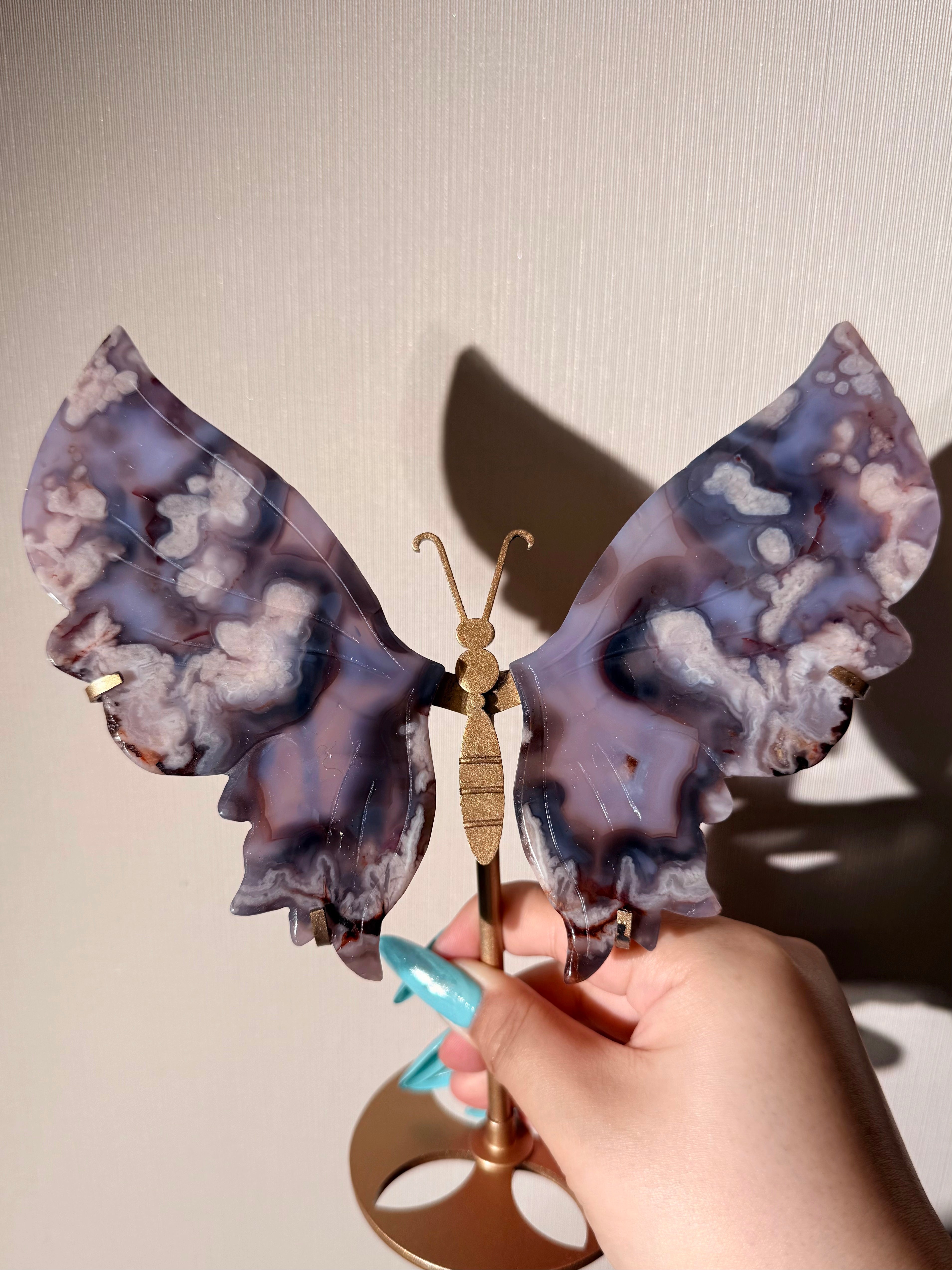 Blue Purple Flower Agate Butterfly
