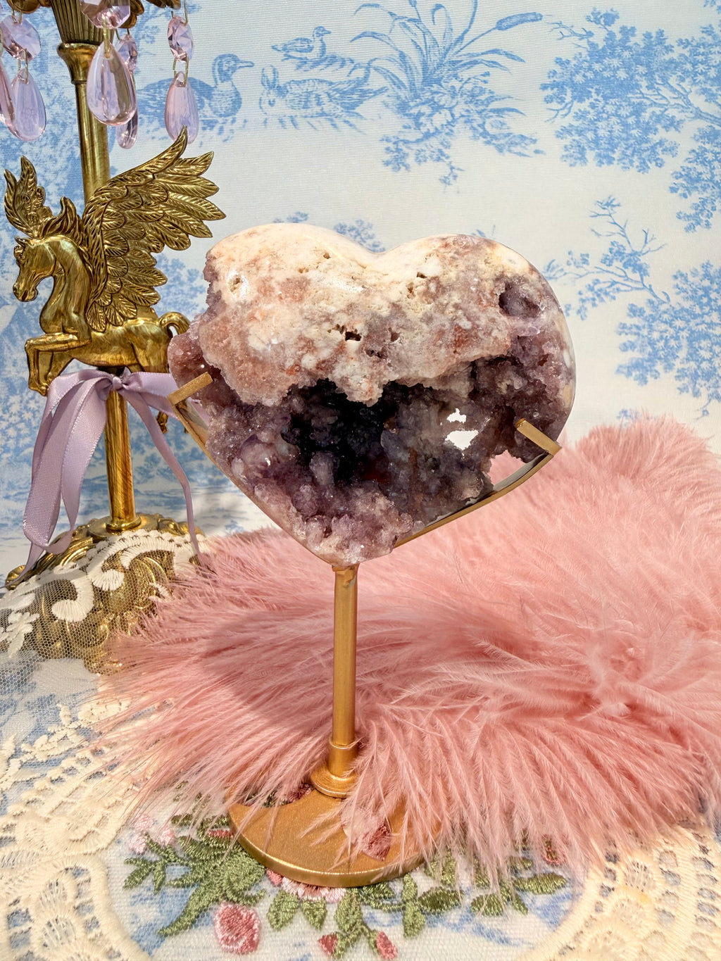 Illusion Pink Amethyst druzy Heart 002