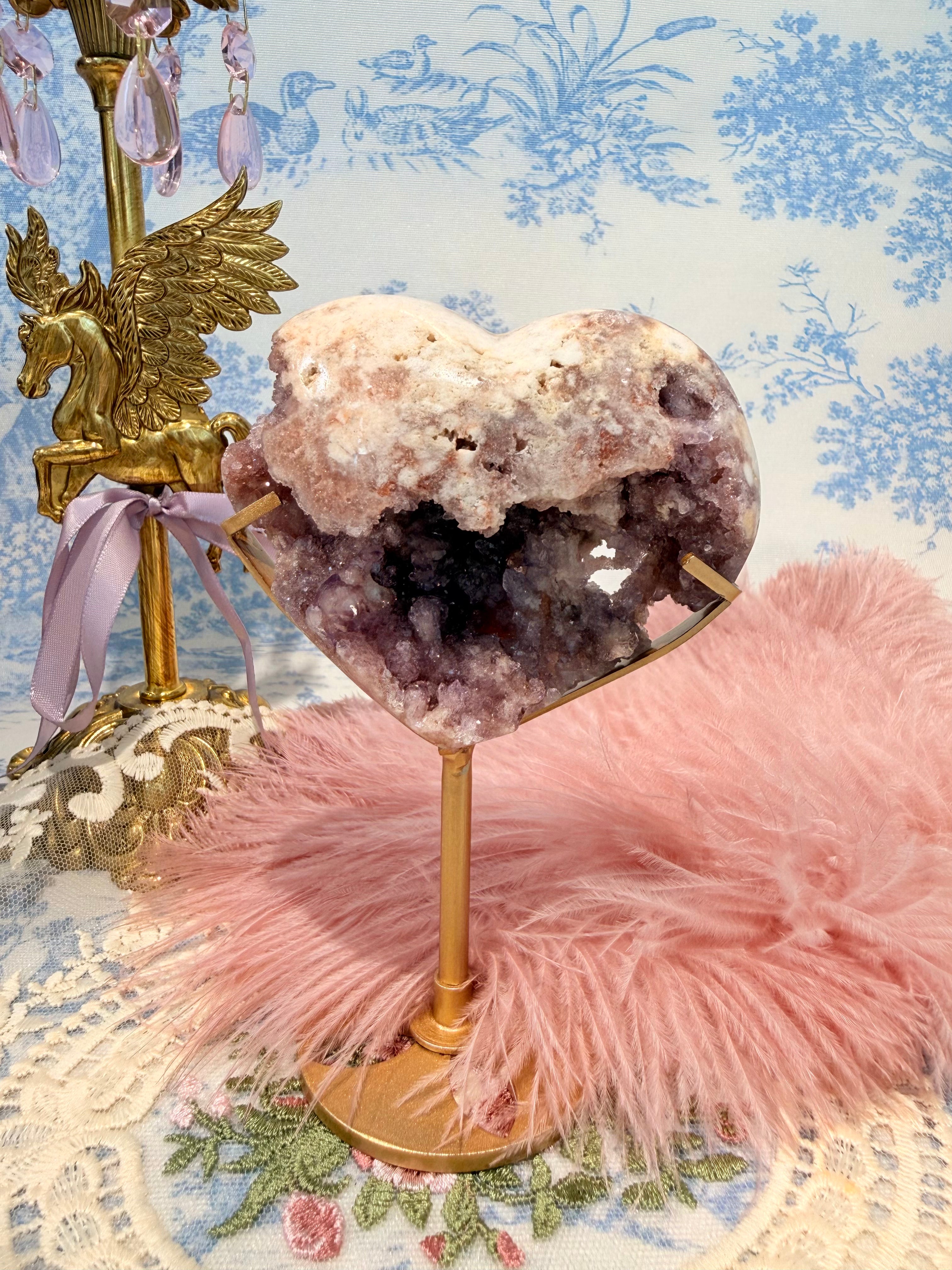 Illusion Pink Amethyst druzy Heart 002