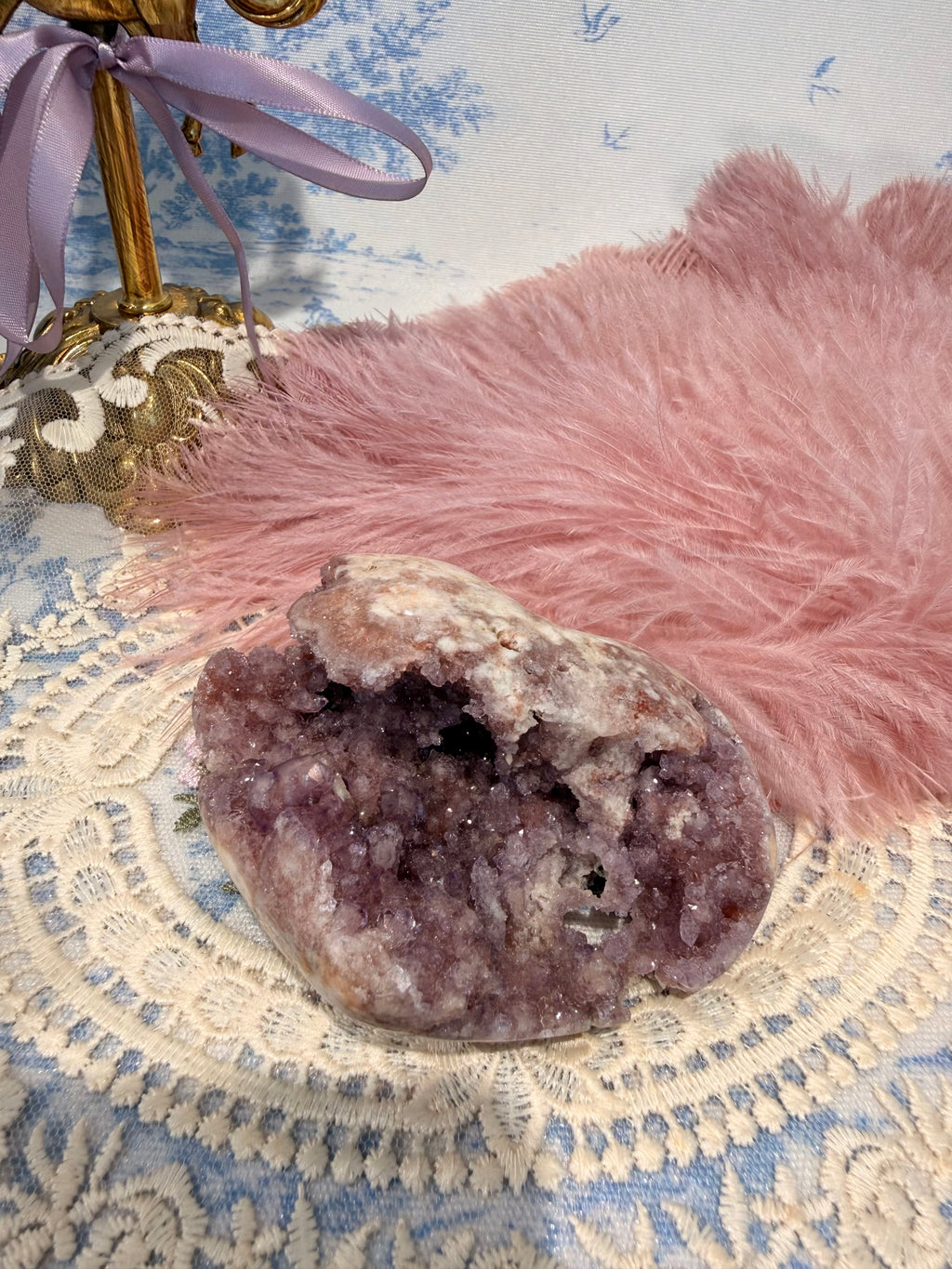 Illusion Pink Amethyst druzy Heart 002