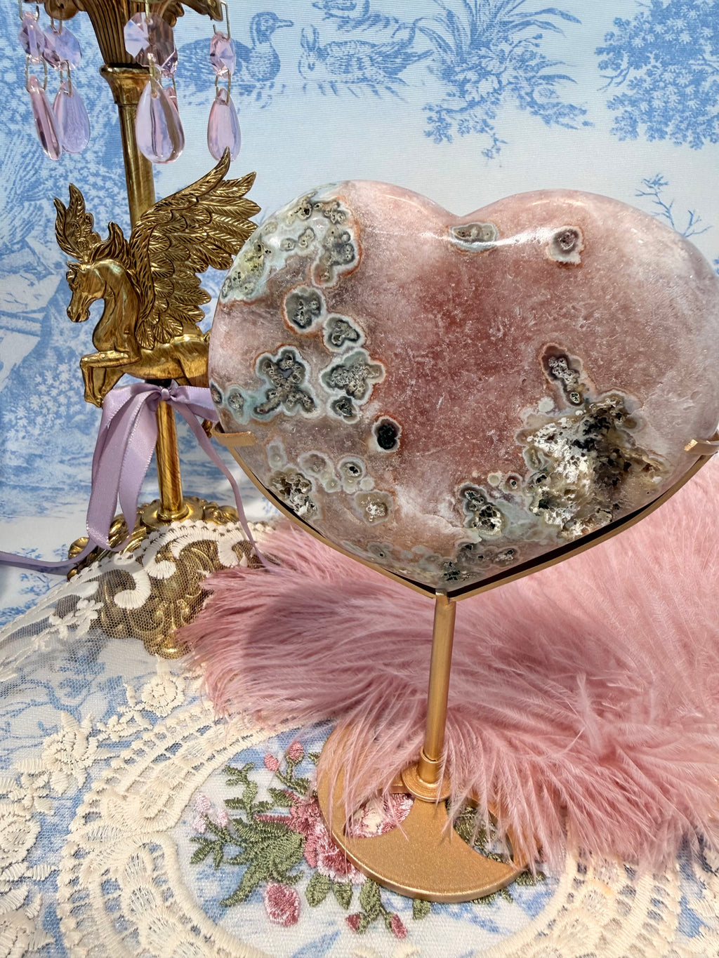 Illusion Pink Amethyst druzy with  moss Heart 003