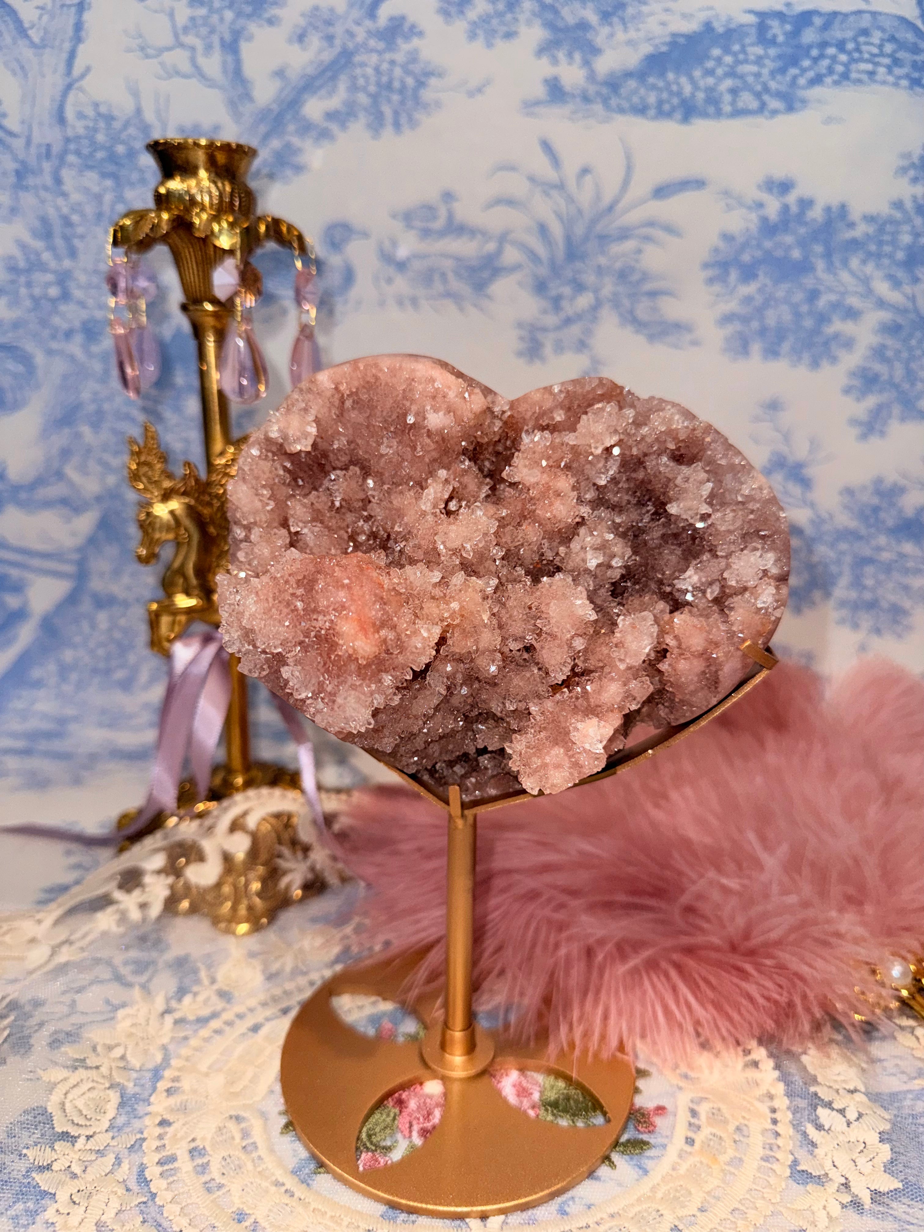 Illusion Pink Amethyst druzy Heart 001