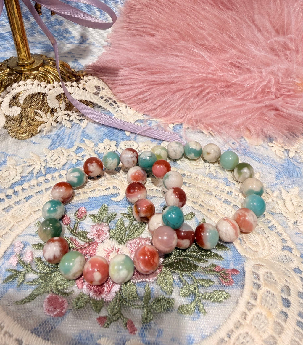 Rare rainbow green flower agate bracelet