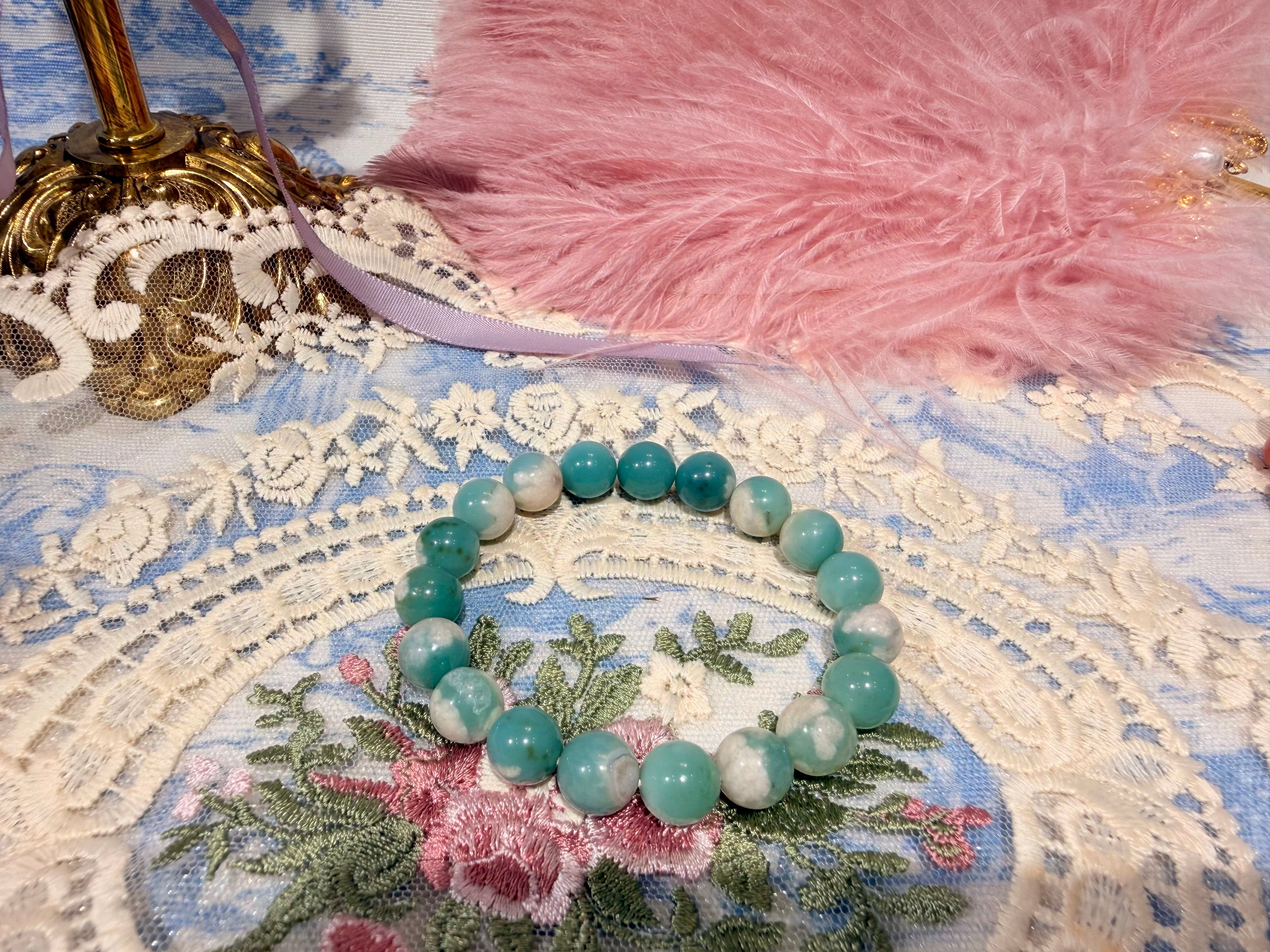 Rare rainbow green flower agate bracelet