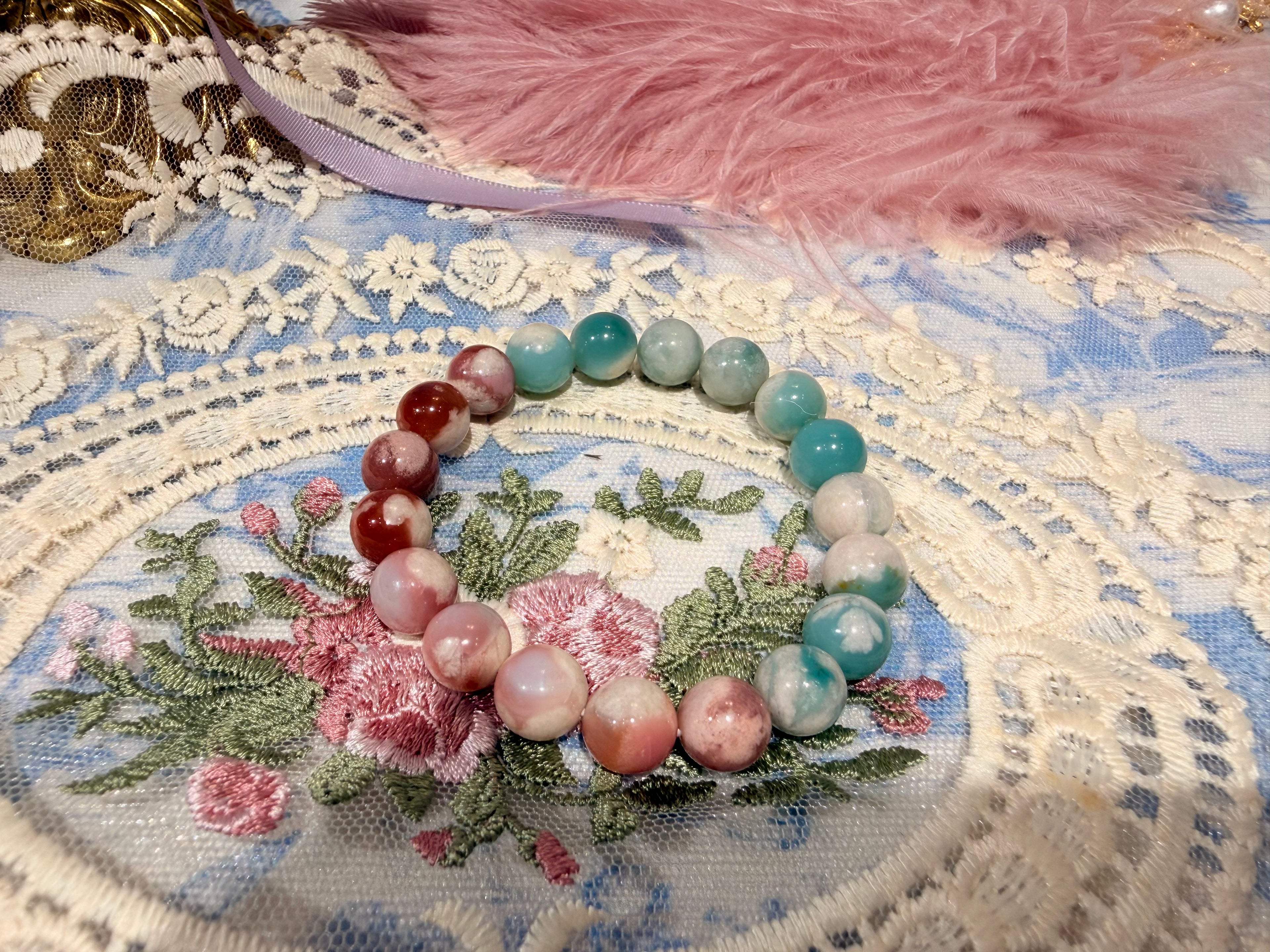 Rare rainbow green flower agate bracelet