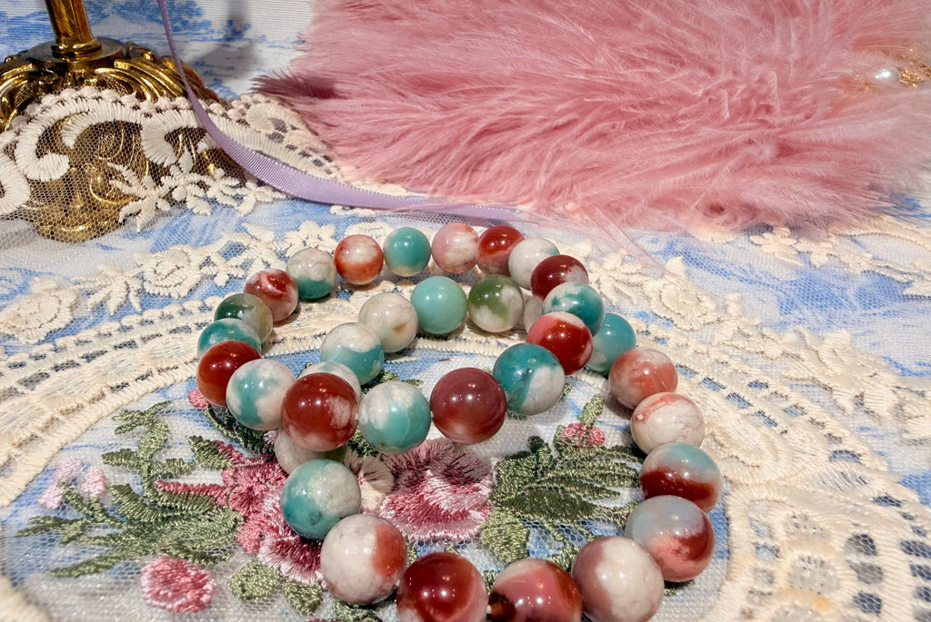 Rare rainbow green flower agate bracelet