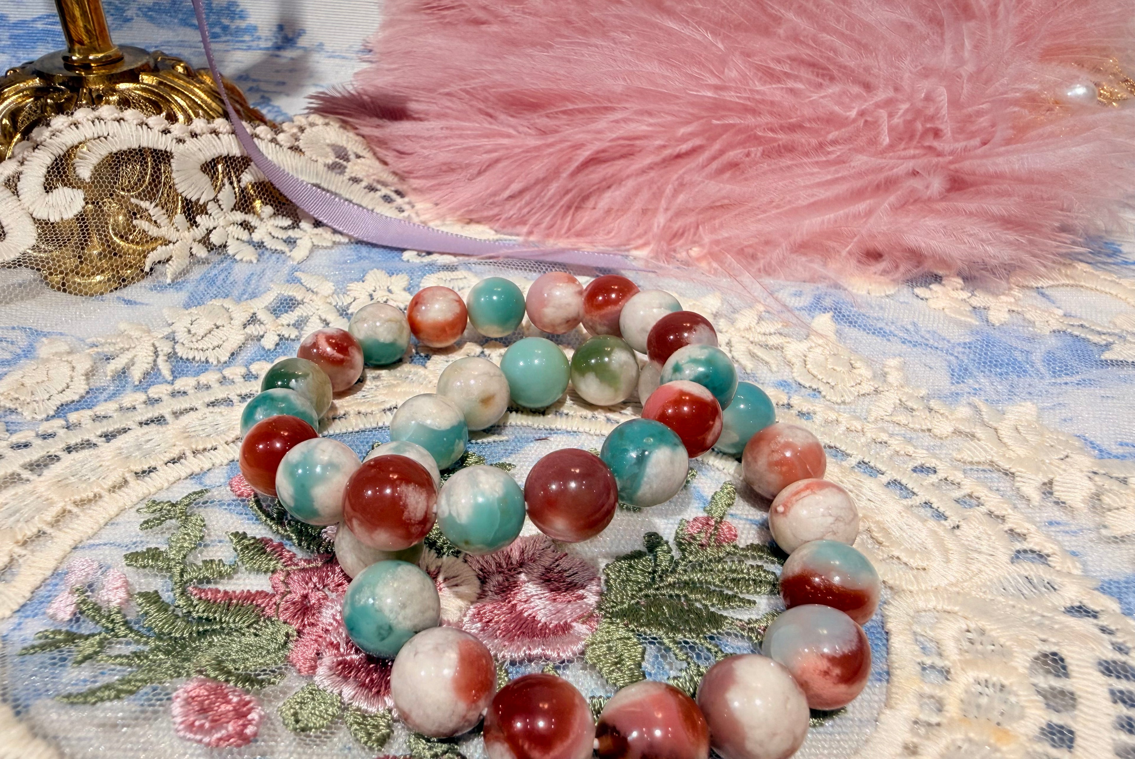 Rare rainbow green flower agate bracelet