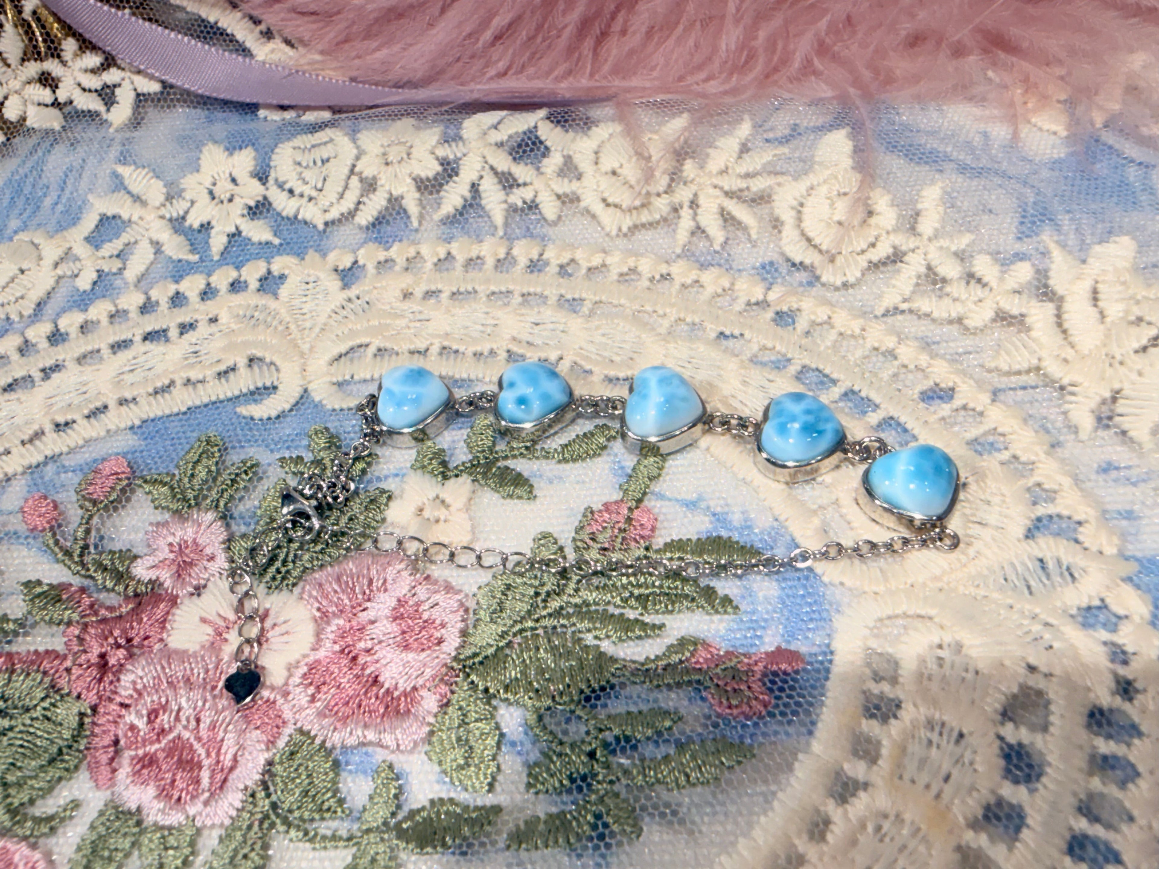 pretty Blue Ocean Heart Larimar Bracelet