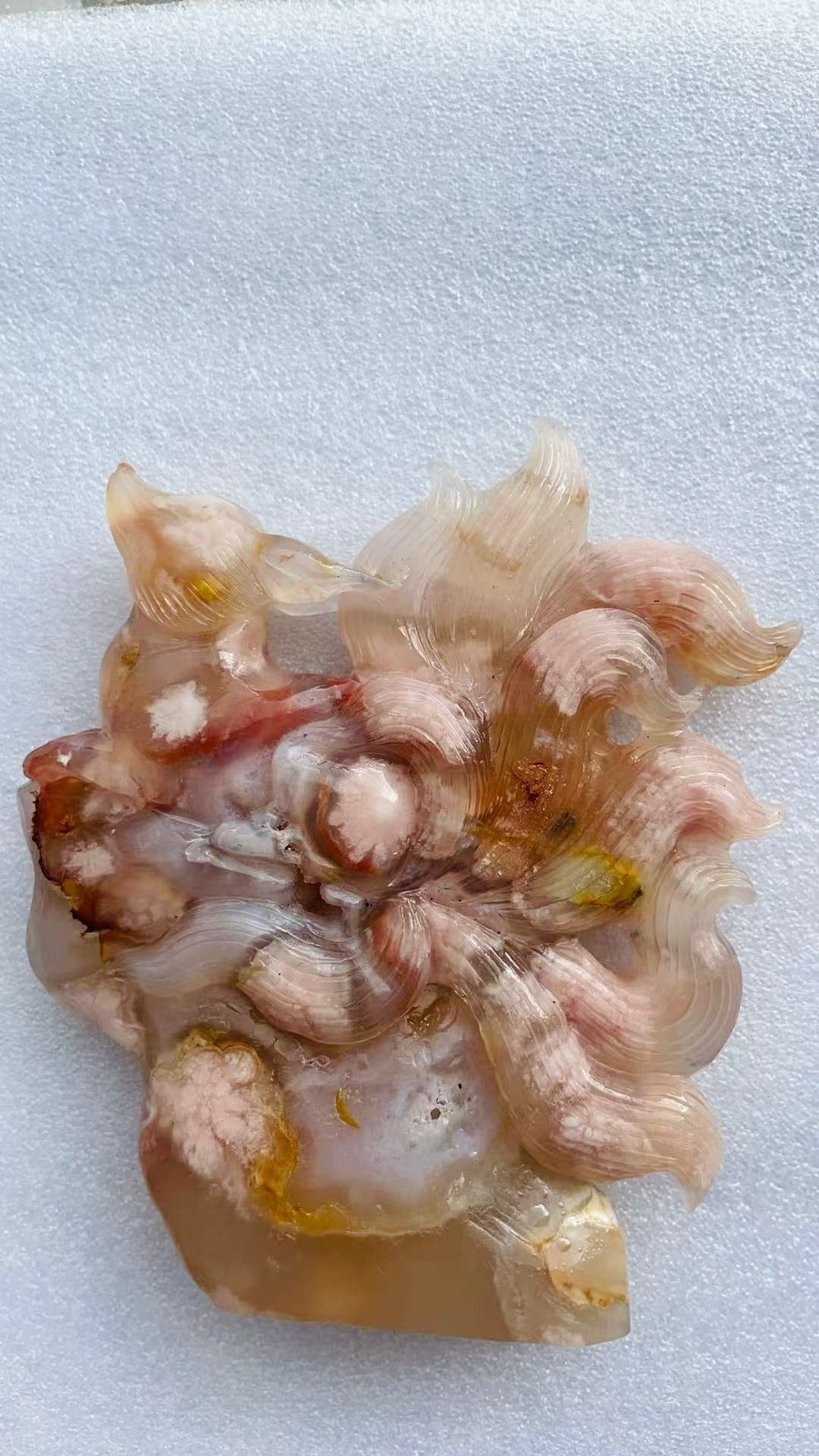 Vivid Green rainbow cherry blossom agate Fox carving