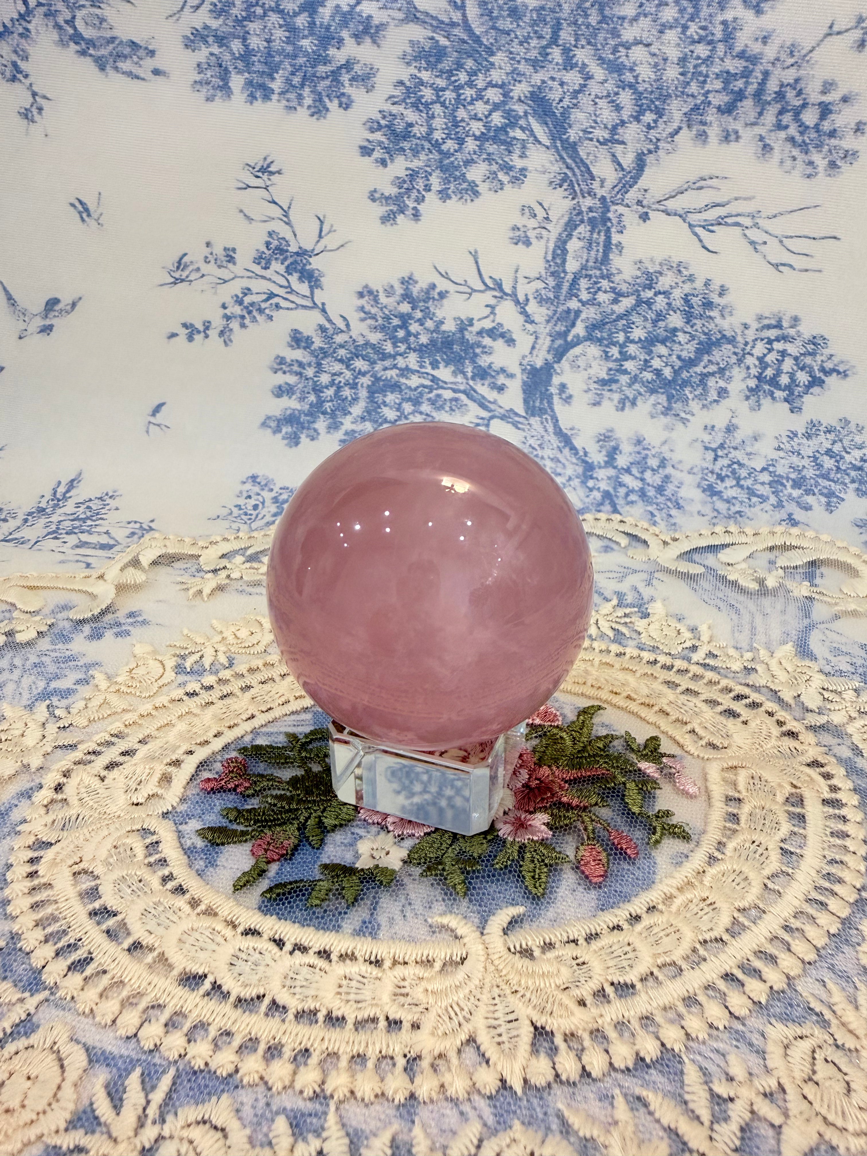 50%off Jelly pink Rose quartz sphere with rainbow